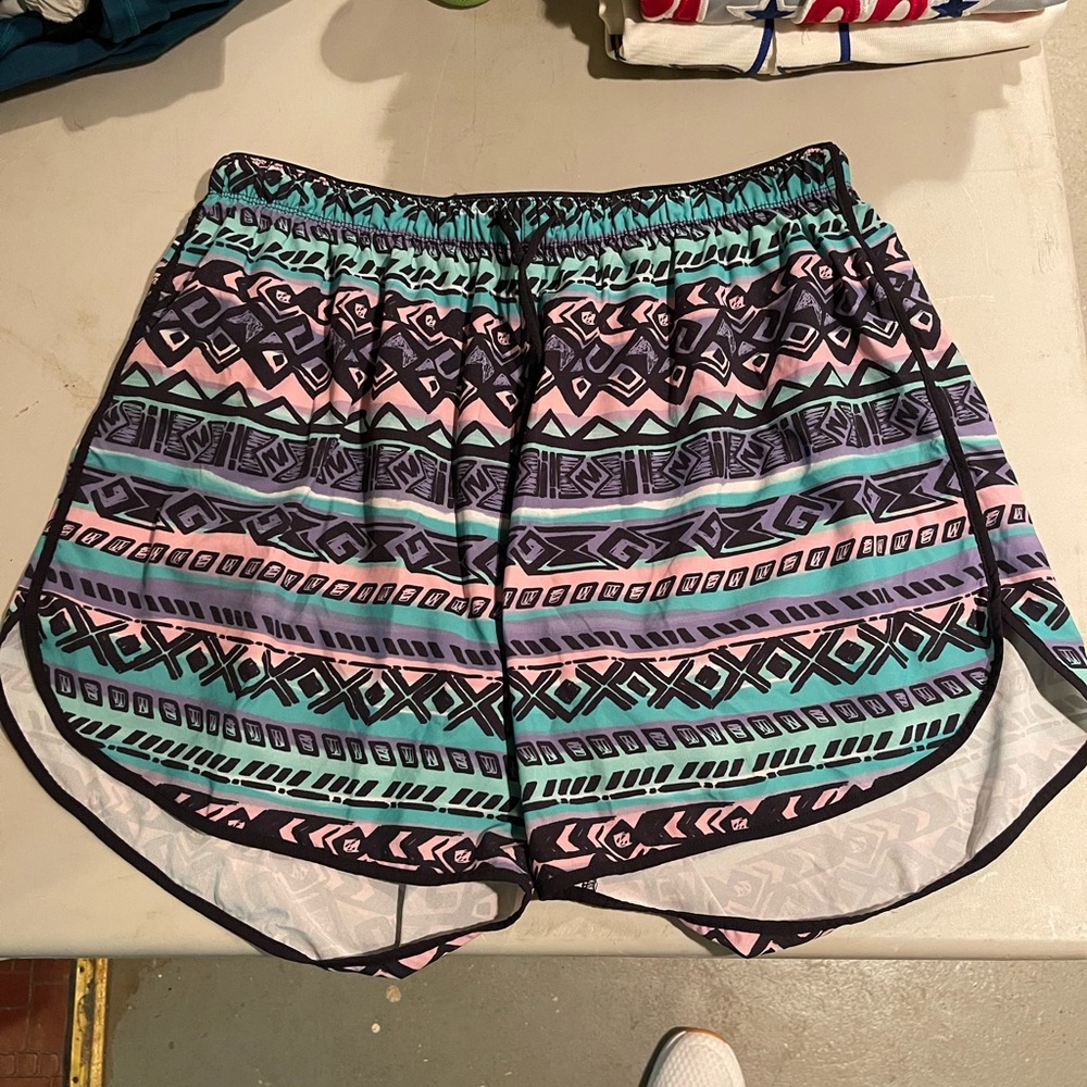 Chubbies Pink and Blue lined Athletic Shorts Vibrant Pattern